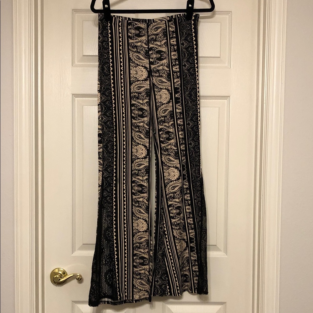 meraki Black and Cream Printed Bell Bottoms Flairs